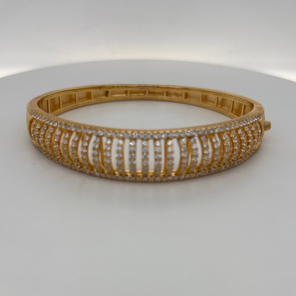 Gold-Tone Crystal Ribbed Hinged Bangle Bracelet